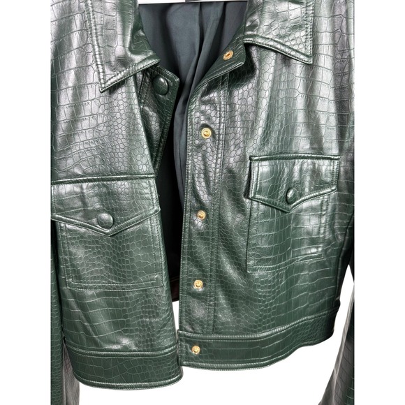 House of Harlow 1960 Jacket Womens Large Dark Green Croc Faux Leather Cropped - Picture 4 of 6